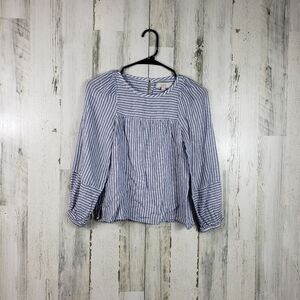 Loft blue striped long sleeve blouse women's size XXSP (petite)